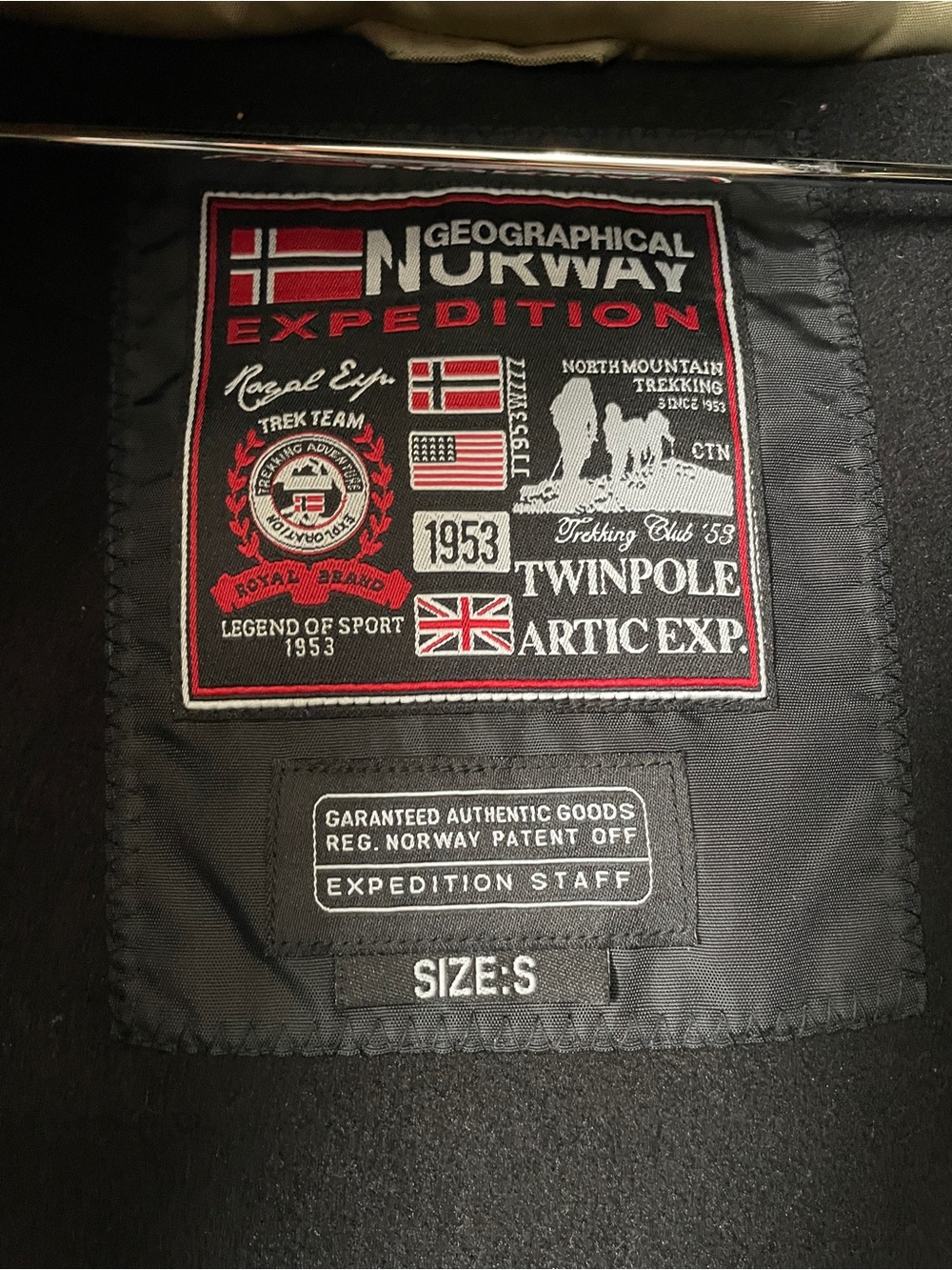Geographical Norway Beige Jacket With Black Faux Fur Hood, Size S. View 4